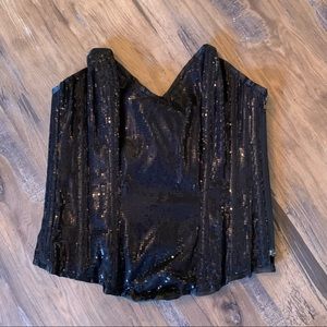 Y2K Goth Vampy Renaissance lolita Corset Top sequins black tie back XL